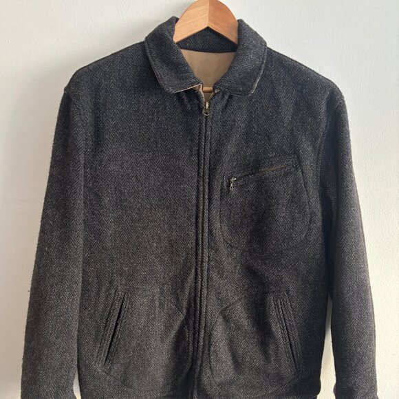 Polo Ralph Lauren Reversible Grey Herringbone Wool/Tan Cotton Jacket - Medium - Picture 1 of 15